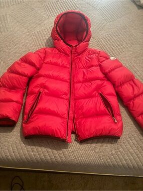 Moncler Kids Red Puffer Jacket with Hood
